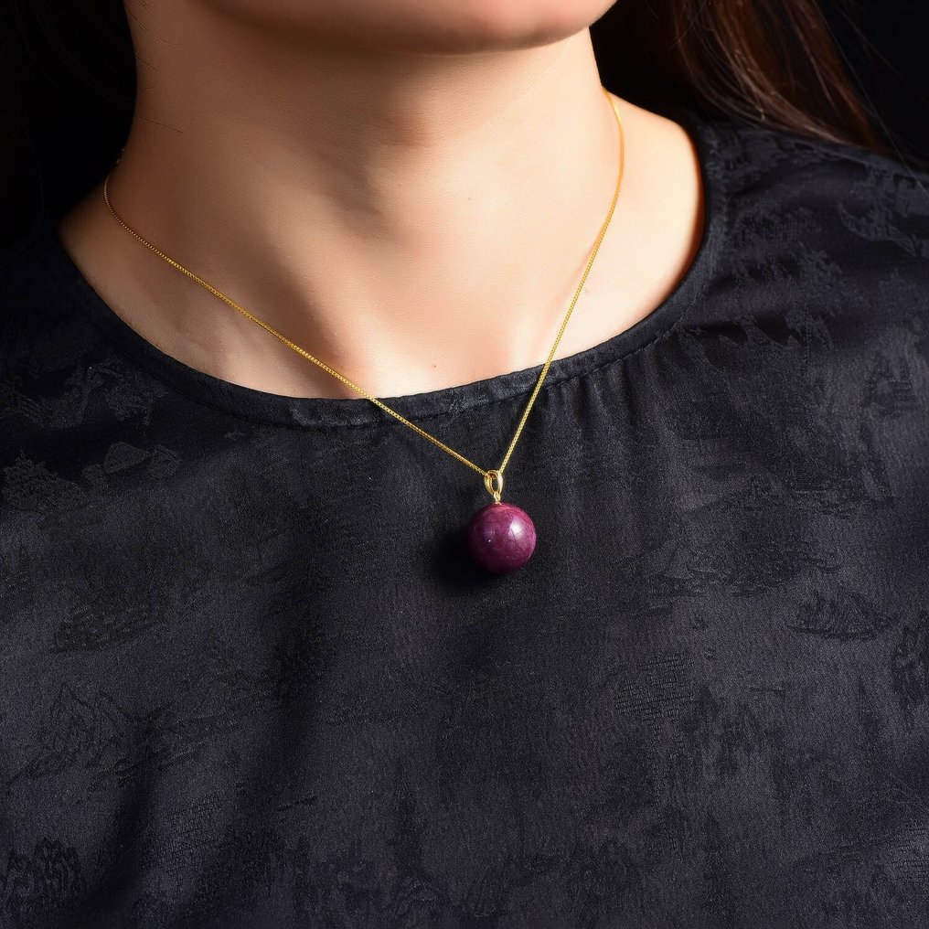 Fără rezervă - Certificat ALGT - Pandantiv din rubin natural - Inclusiv lanț de argint- 9.04 g #1.0