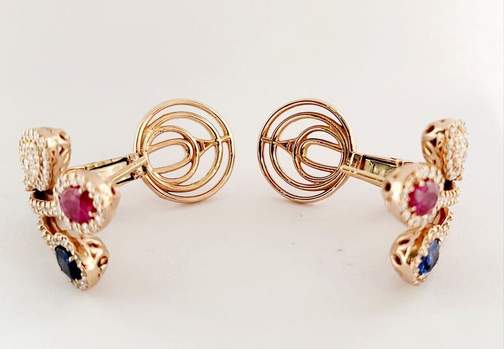 DD Gioielli - 耳環 - 18 克拉 玫瑰金 -  8.12ct. tw. 鉆石 (天然)  - 紅寶石 - 意大利制造 #4.3