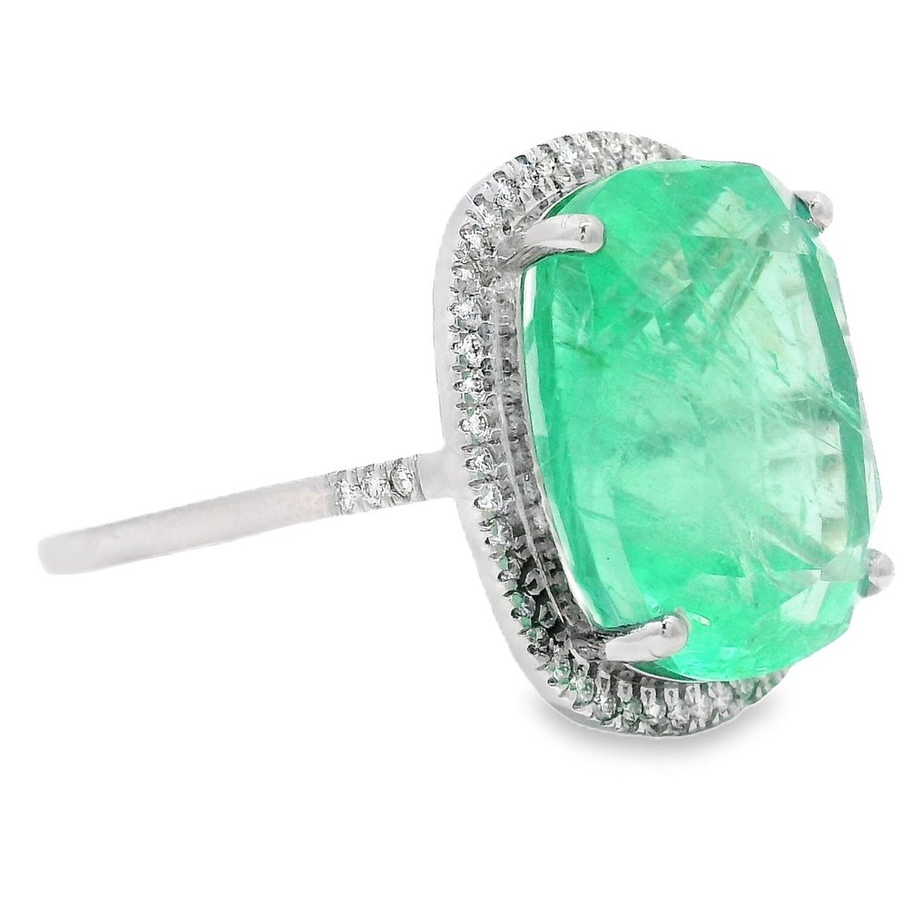 Anillo Platino - 12.90ct. tw. Esmeralda - Diamante - Esmeralda Verde Intensa #4.3