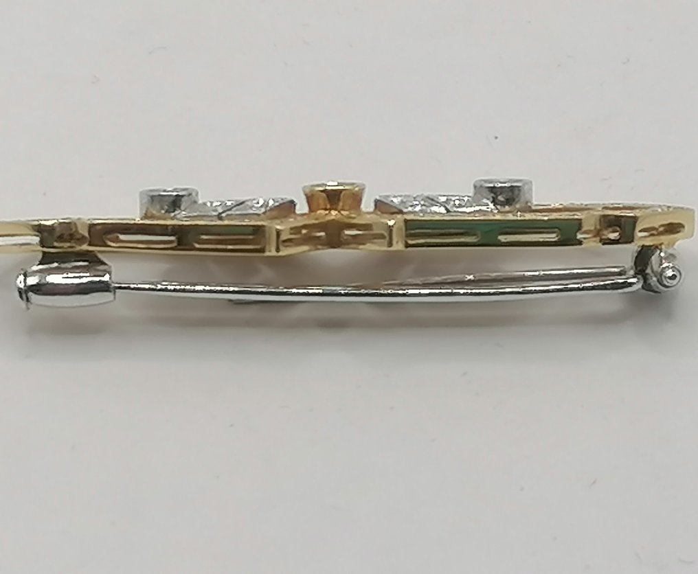 Brooch - 14 kt. Yellow gold - 1.14ct. tw. Emerald - Diamond #2.1