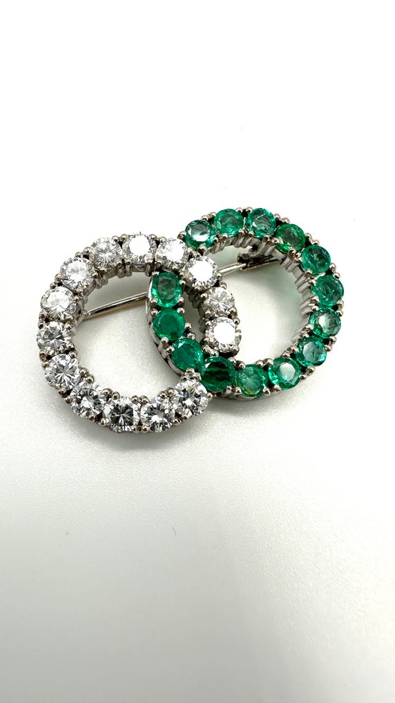 Brosche - 18 kt Weißgold - 4.20ct. tw. Diamant (Natürlich) - Smaragd #3.2