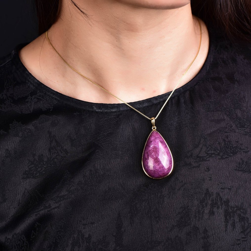 Fără rezervă - Certificat ALGT - Pandantiv mare din rubin natural - Inclusiv lanț de argint- 18.21 g #1.0