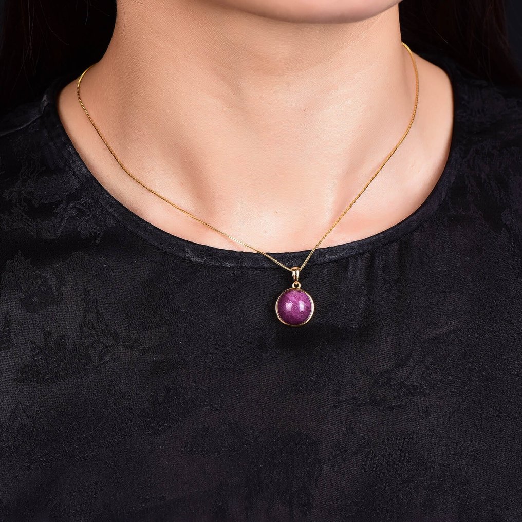 Fără rezervă - Certificat ALGT - Pandantiv din rubin natural - Inclusiv lanț de argint- 3.58 g #1.0