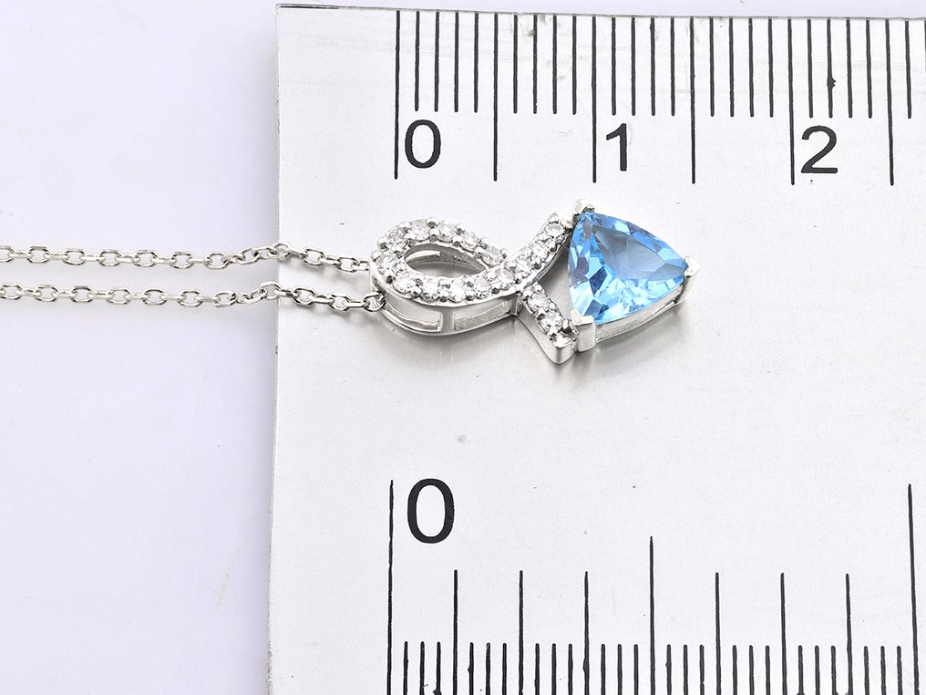 吊坠项链 - 14K包金 白金 -  0.91ct. tw. 黄宝石 - 钻石 #4.3