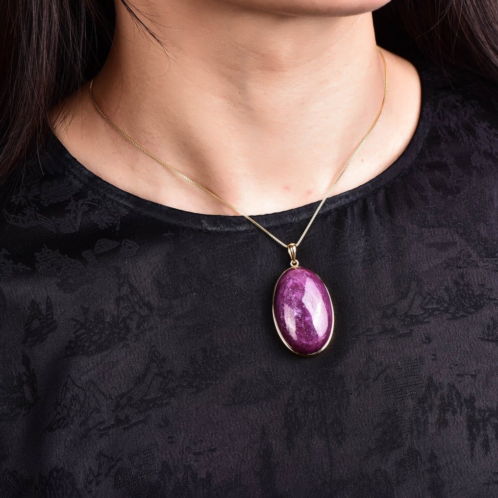 Nessuna Riserva - Certificato ALGT - Grande Pendente di Rubino Naturale - Inclusa catena d'argento- 22.37 g #1.0