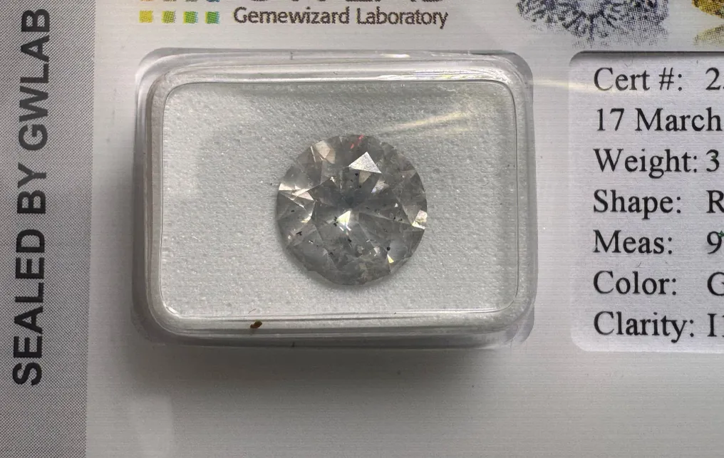 1 pcs 钻石 (天然) - 3.02 ct - 圆形 - G - I1 内含一级 - Gemewizard宝石实验室(GWLab) #2.1