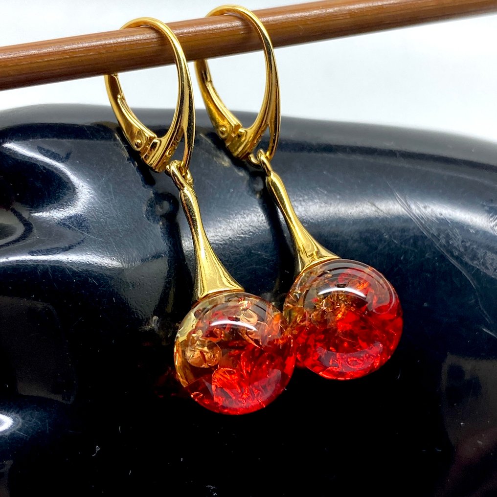 天然波罗的海琥珀耳环，镀银材质 - 琥珀 - Succinite / fossilized pine tree resin #2.1
