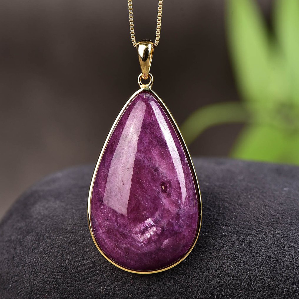 Fără rezervă - Certificat ALGT - Pandantiv mare din rubin natural - Inclusiv lanț de argint- 18.21 g #1.0