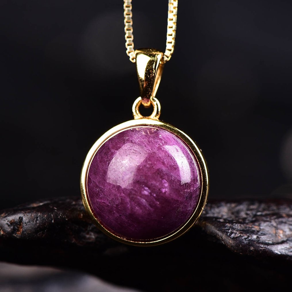 Fără rezervă - Certificat ALGT - Pandantiv din rubin natural - Inclusiv lanț de argint- 3.58 g #1.0