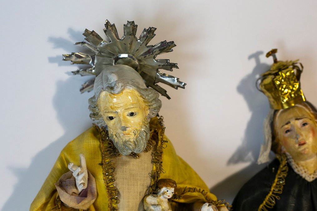 Γλυπτό, Madonna Addolorata - San Giuseppe con il Bambino - 50 cm - Ξύλο, Πηλός, Textile, Γυαλί #3.2