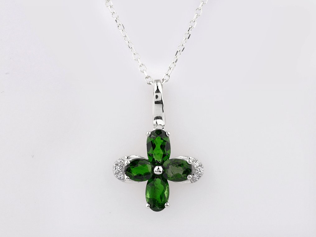 吊墜頸鏈 - 14 克拉 白金 - 0.91ct. tw. 鉆石 (天然) - 鉆石 #1.0