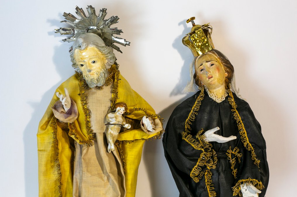 Γλυπτό, Madonna Addolorata - San Giuseppe con il Bambino - 50 cm - Ξύλο, Πηλός, Textile, Γυαλί #2.1