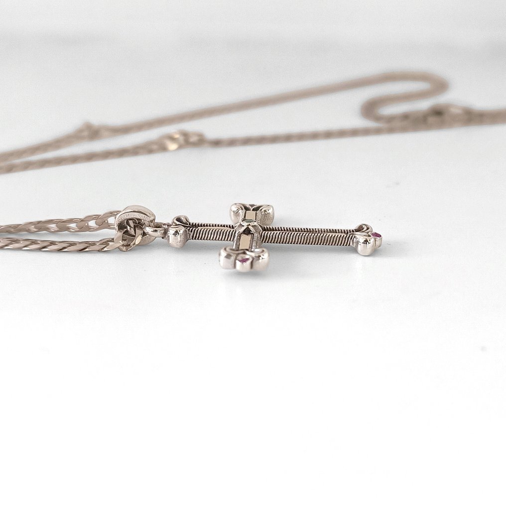 沒有保留價 - 頸鏈 - 18 克拉 銀, 黃金 -  0.06ct. tw. 祖母綠 - 紅寶石 - 意大利制造 #2.1