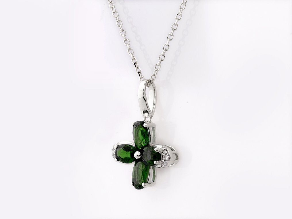 吊墜頸鏈 - 14 克拉 白金 - 0.91ct. tw. 鉆石 (天然) - 鉆石 #1.0