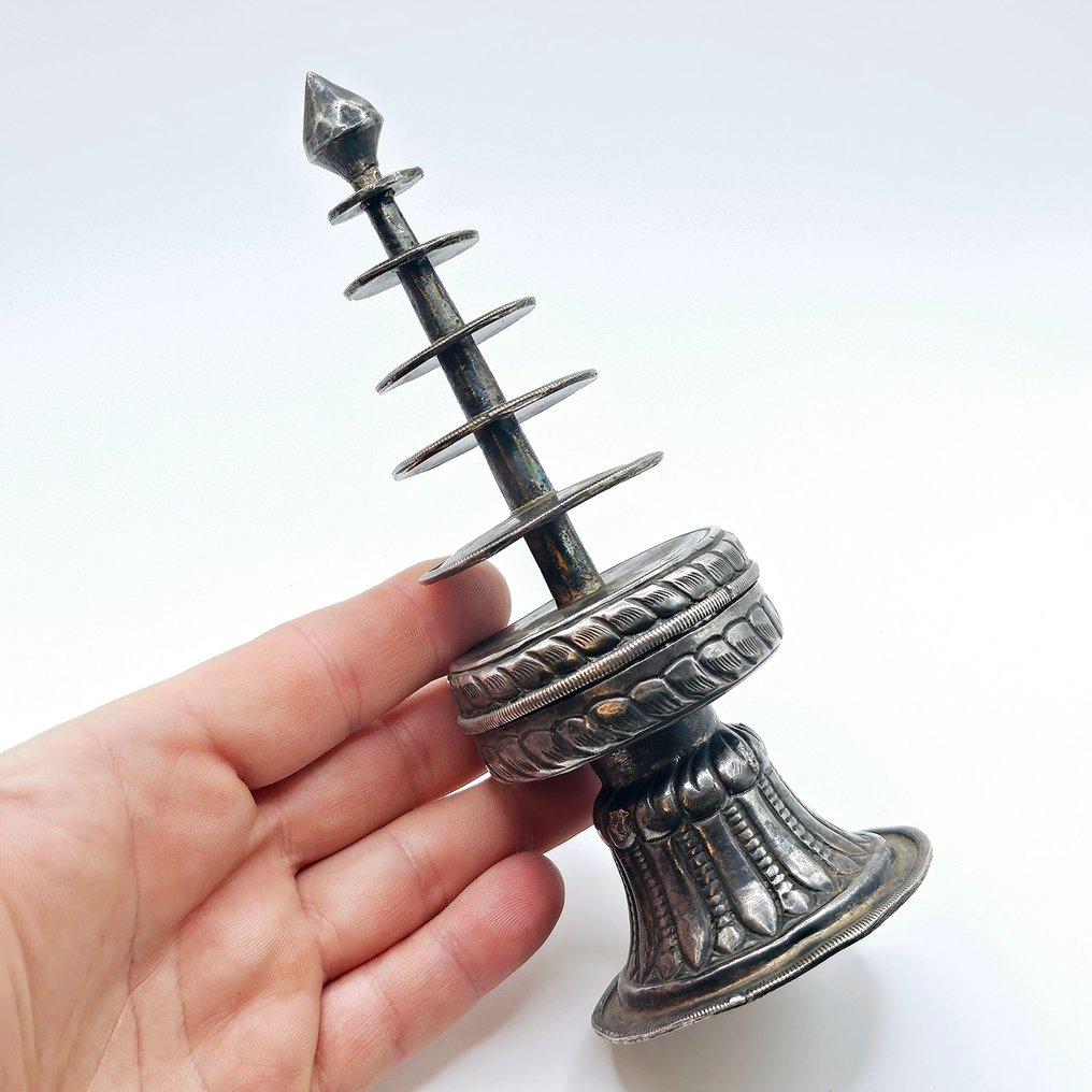 古缅甸 银 优雅的祈愿塔式护身符 - 165 mm #1.0