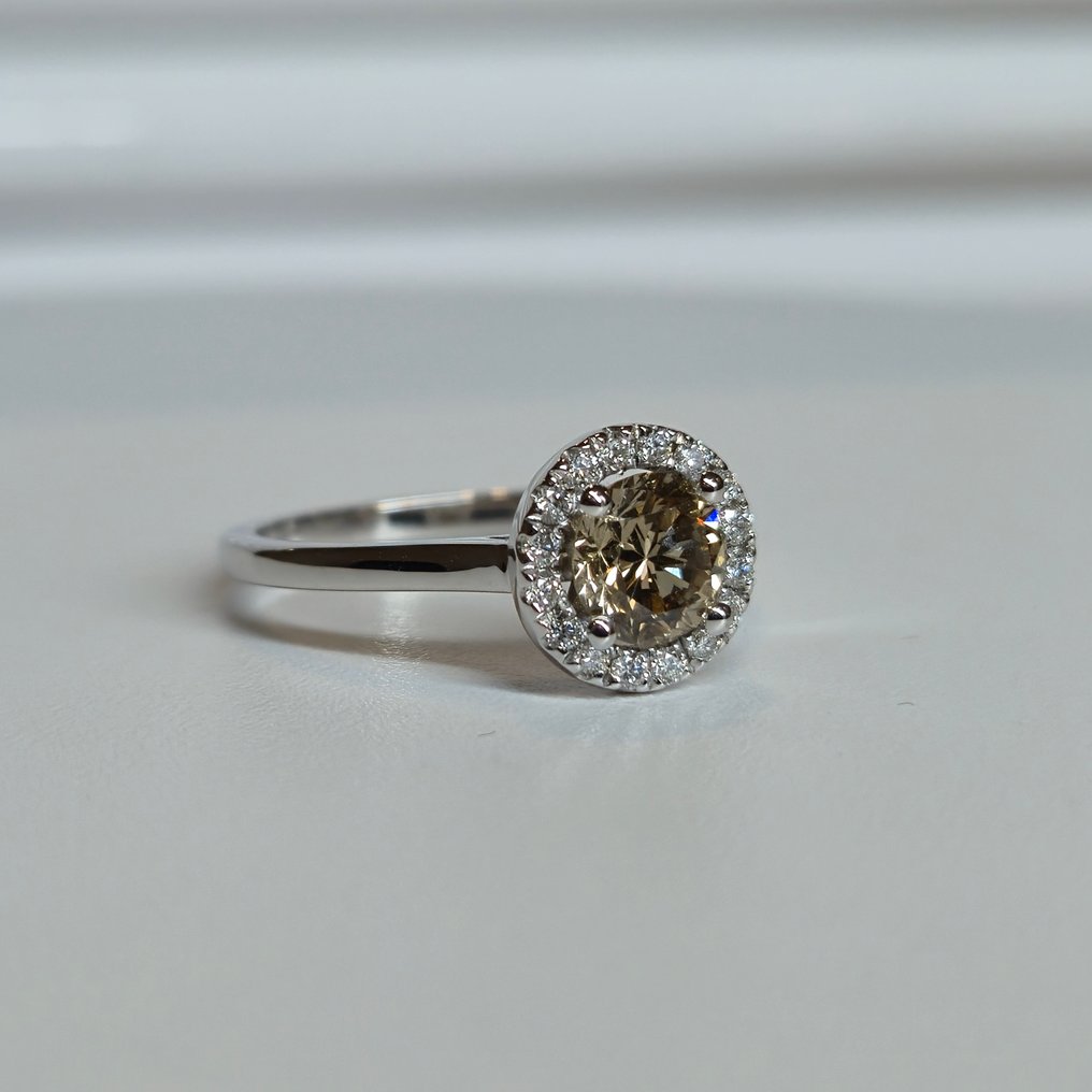 订婚戒指 - 18K包金 白金 - 0.88ct. tw. 黄色 钻石 (天然色彩的) - 钻石 #1.0