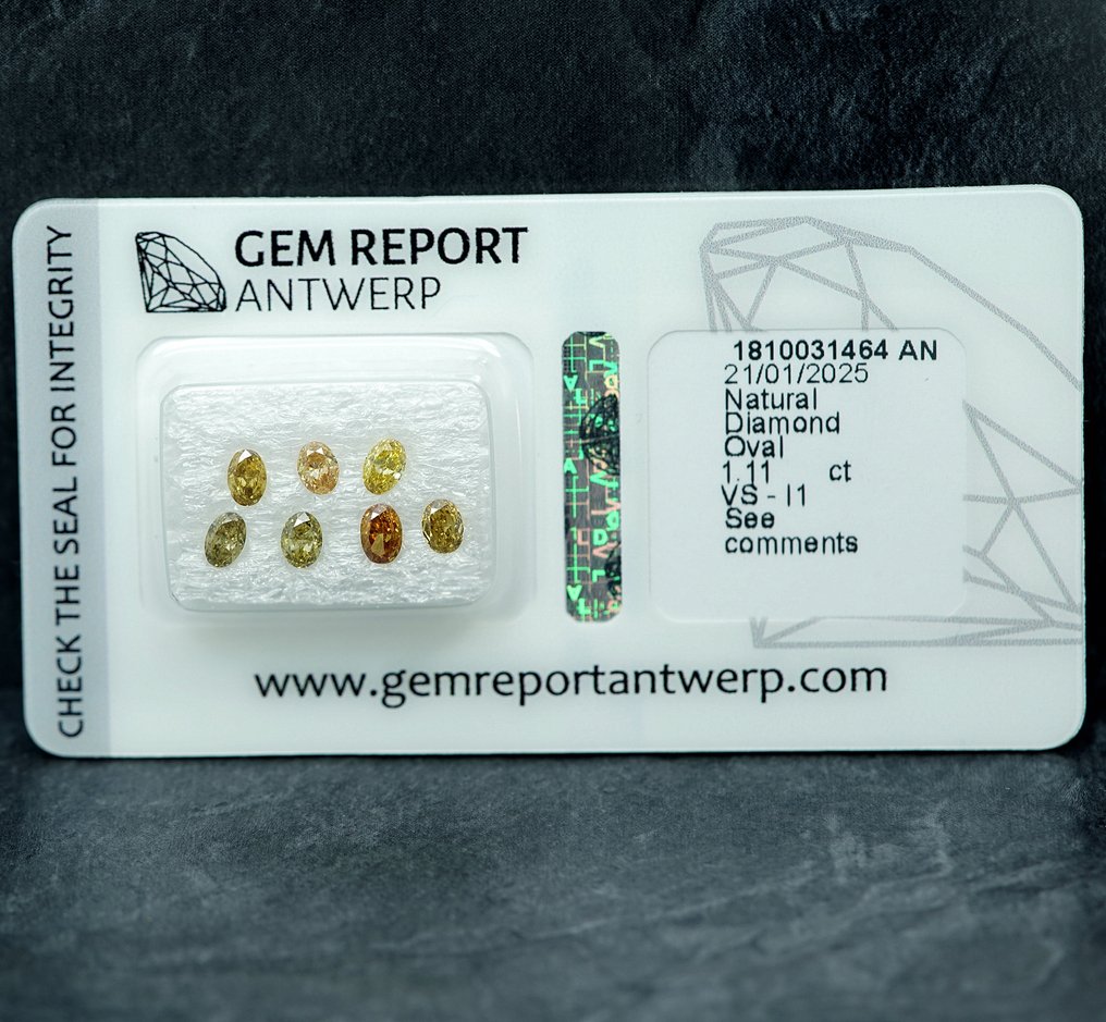 7 pcs Diamond  (Natural)  - 1.11 ct - VS1, I1 - Gem Report Antwerp (GRA) #1.0