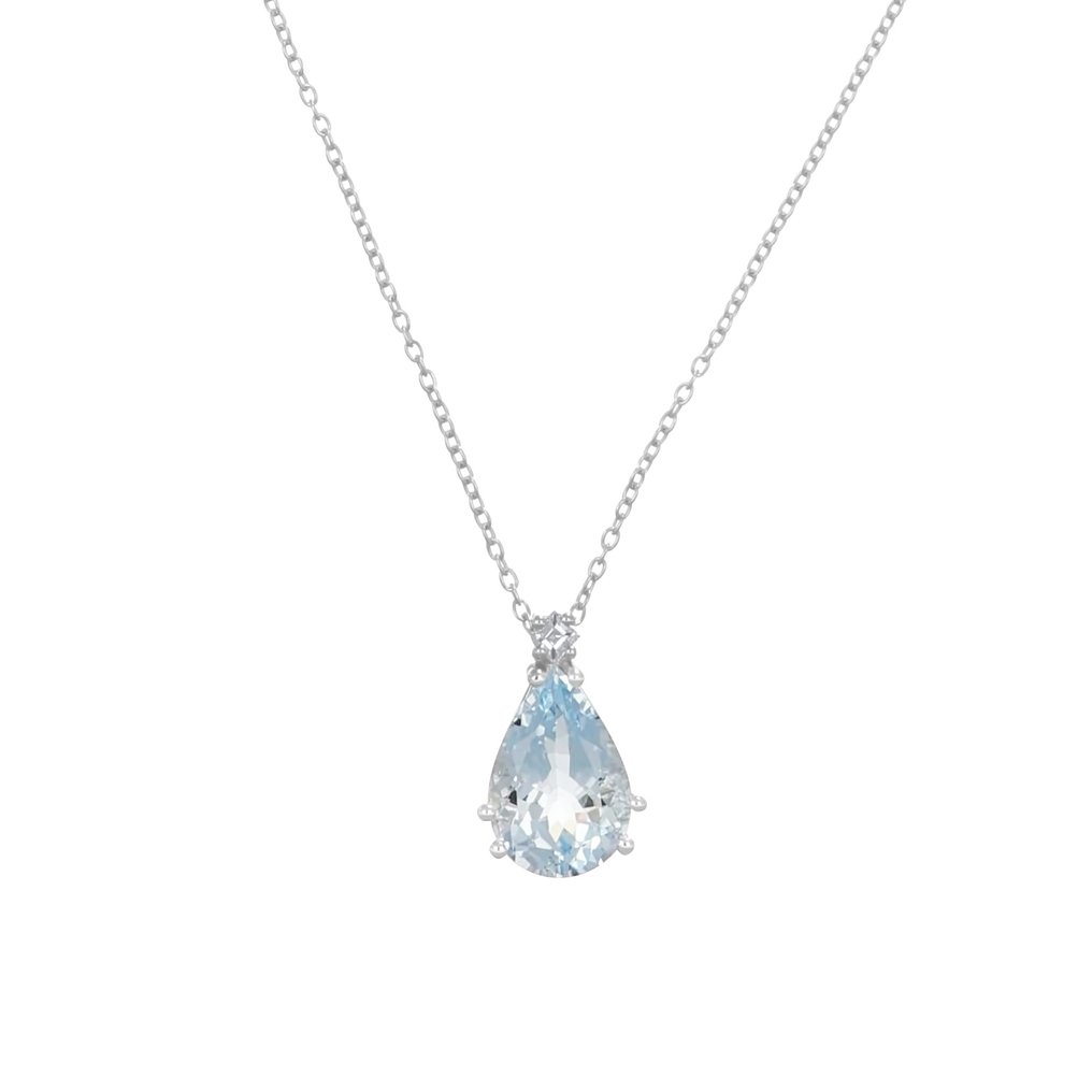 Collier avec pendentif - 18 carats Or blanc -  1.98ct. tw. Aigue-marine - Diamant #2.1