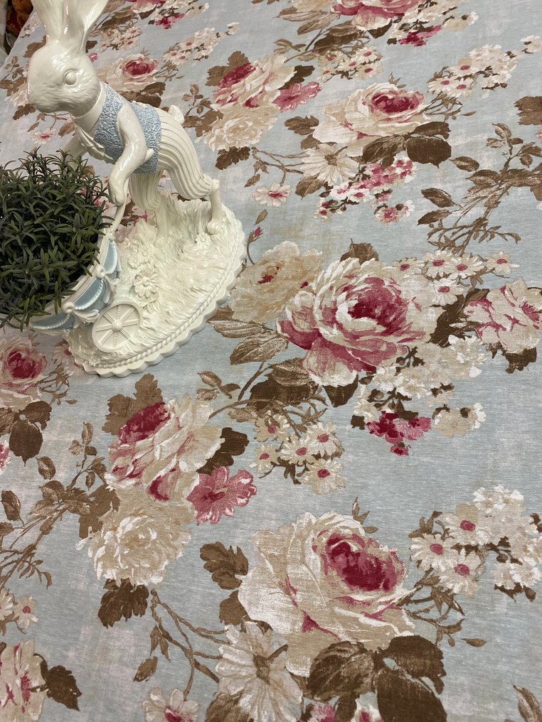 San Leucio top quality - Tábua exclusiva com rosas, fundo turquesa. - Toalha de mesa - 240 cm - 140 cm #3.2