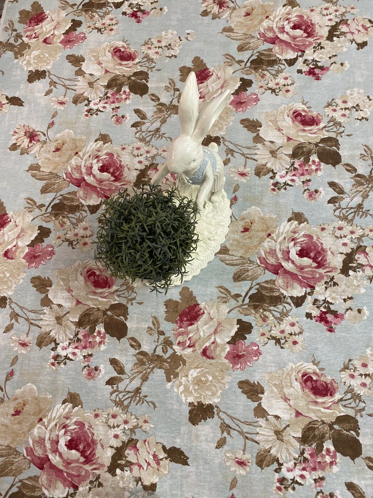 San Leucio top quality - Tábua exclusiva com rosas, fundo turquesa. - Toalha de mesa - 240 cm - 140 cm #2.1