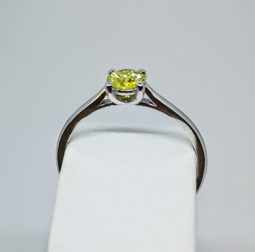 沒有保留價 - 戒指 - 18 克拉 白金 黃色 鉆石 (天然彩色) - 强烈的黄色 #1.0