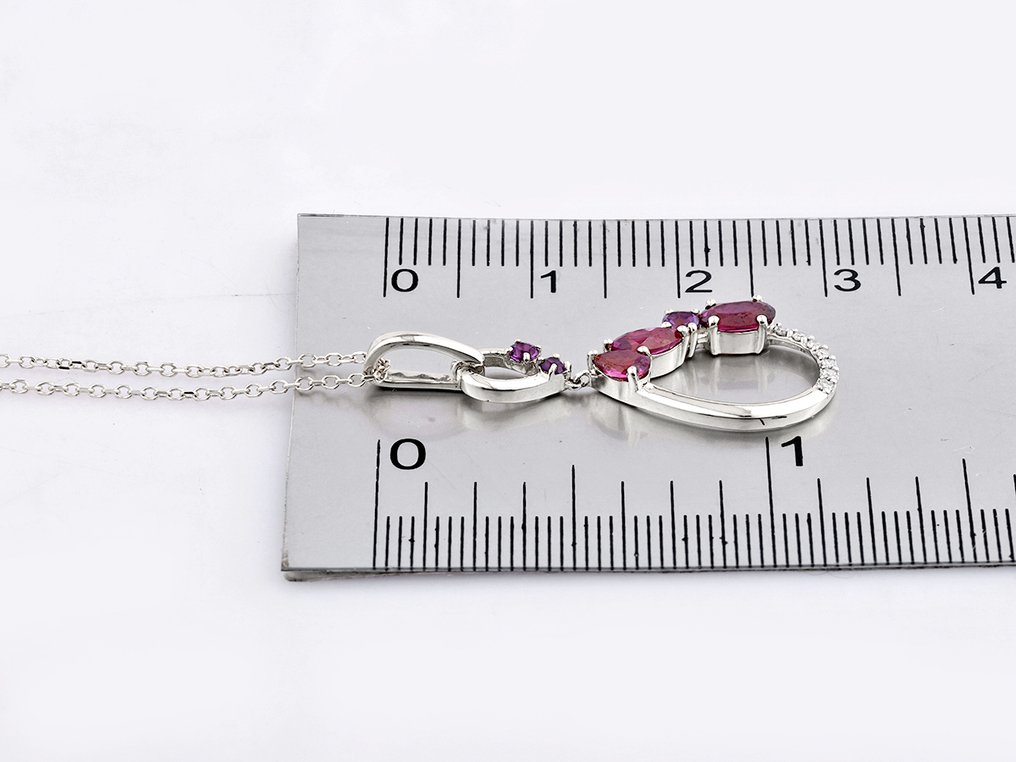 Κολιέ με μενταγιόν - 14 καράτια Λευκός χρυσός - 0.78ct. tw. Ροδολίτης - Διαμάντι #3.2