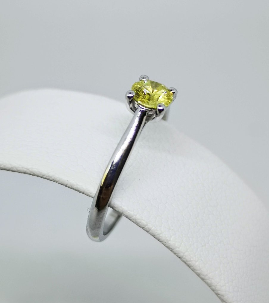 沒有保留價 - 戒指 - 18 克拉 白金 黃色 鉆石 (天然彩色) - 强烈的黄色 #2.1