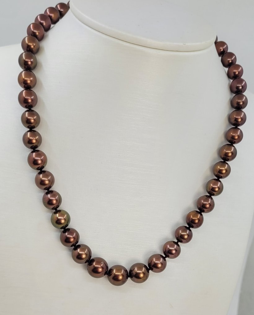 Collier - 14 carats Or jaune, Perles de Tahiti en chocolat certifiées PSL #1.0