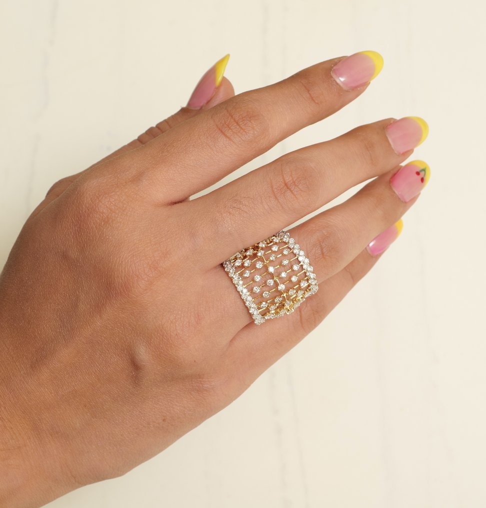 Statement ring - 14 karat Gull -  1.79ct. tw. Diamant (Naturlig) - Bredt vielsesring #4.3