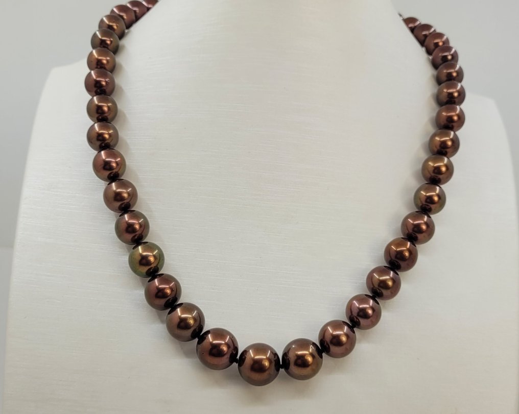Collier - 14 carats Or jaune, Perles de Tahiti en chocolat certifiées PSL #1.0