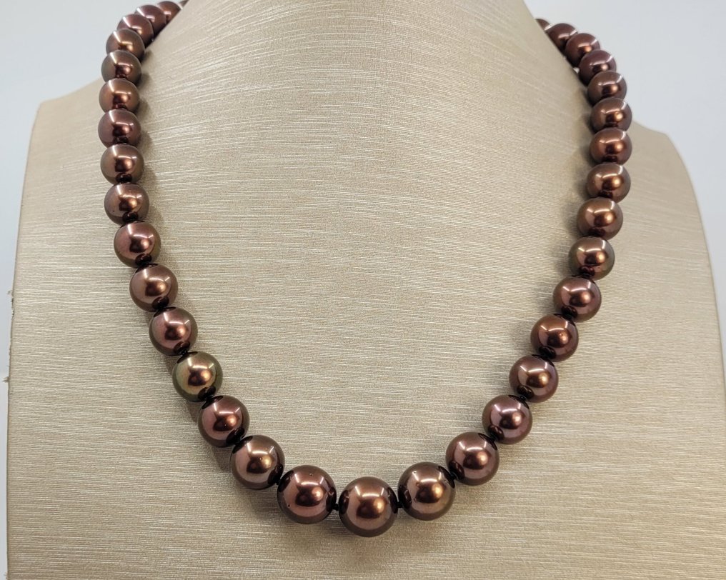 Collier - 14 carats Or jaune, Perles de Tahiti en chocolat certifiées PSL #3.2