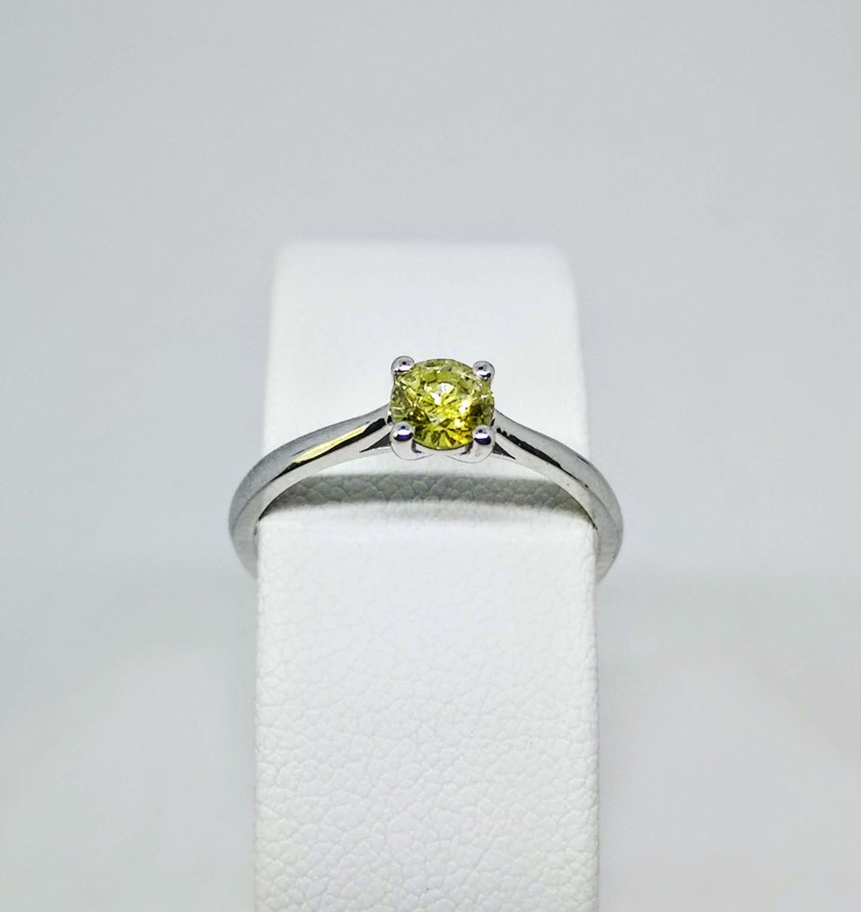 沒有保留價 - 戒指 - 18 克拉 白金 黃色 鉆石 (天然彩色) - 强烈的黄色 #1.0