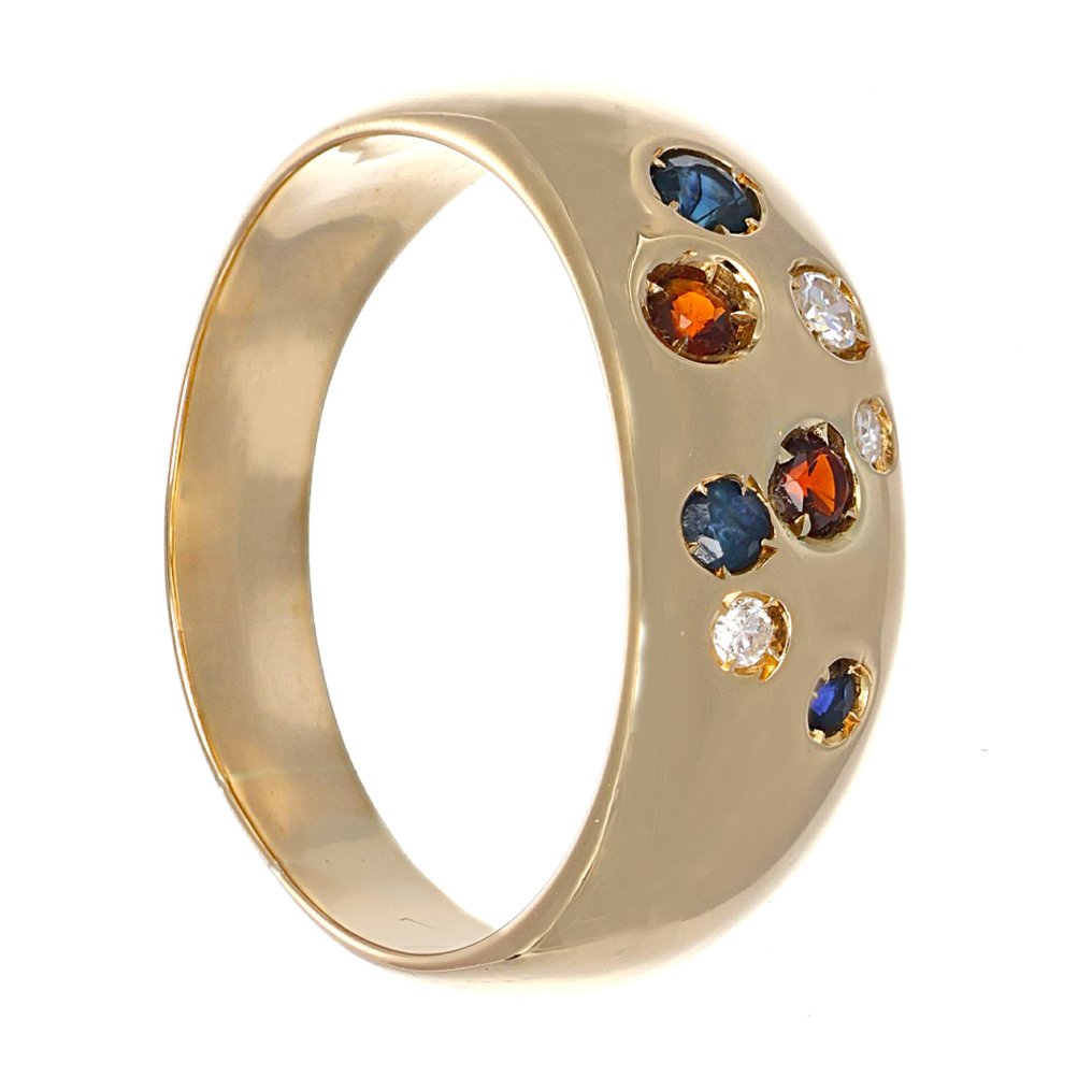 Δαχτυλίδι - 18 καράτια Κίτρινο χρυσό, Ζαφείρι - Ρουμπίνι - Διαμάντια -  0.20ct. tw. #1.0