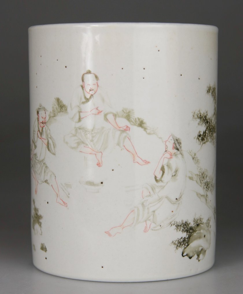 Βάζο για πινέλα - Γκρίζαλι - Μάρκα Φύλλο - Πορσελάνη - Κίνα - 20th century #1.0