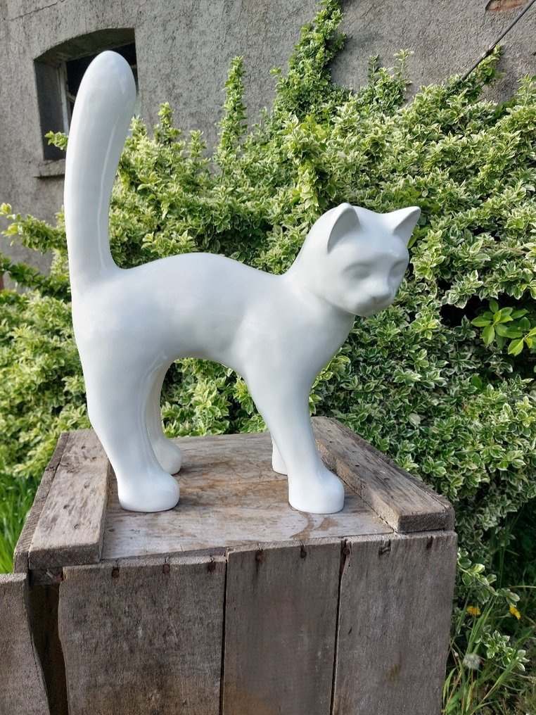 Statue, Garden statue - Cat - Color white - 46 cm - polyresin #3.2