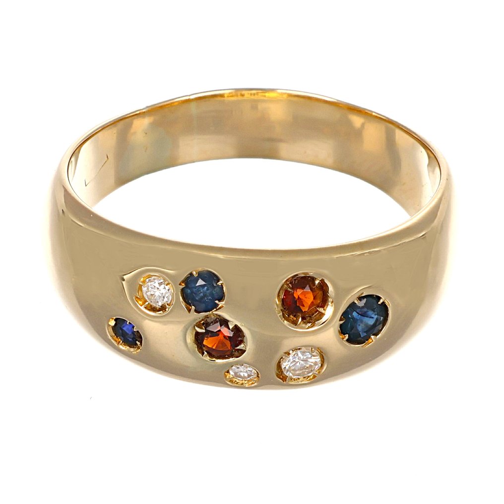 Δαχτυλίδι - 18 καράτια Κίτρινο χρυσό, Ζαφείρι - Ρουμπίνι - Διαμάντια -  0.20ct. tw. #2.1