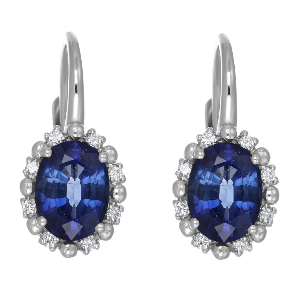 Σκουλαρίκια - 18 καράτια Λευκός χρυσός - 3.54ct. tw. Ζαφείρι - Διαμάντι #1.0