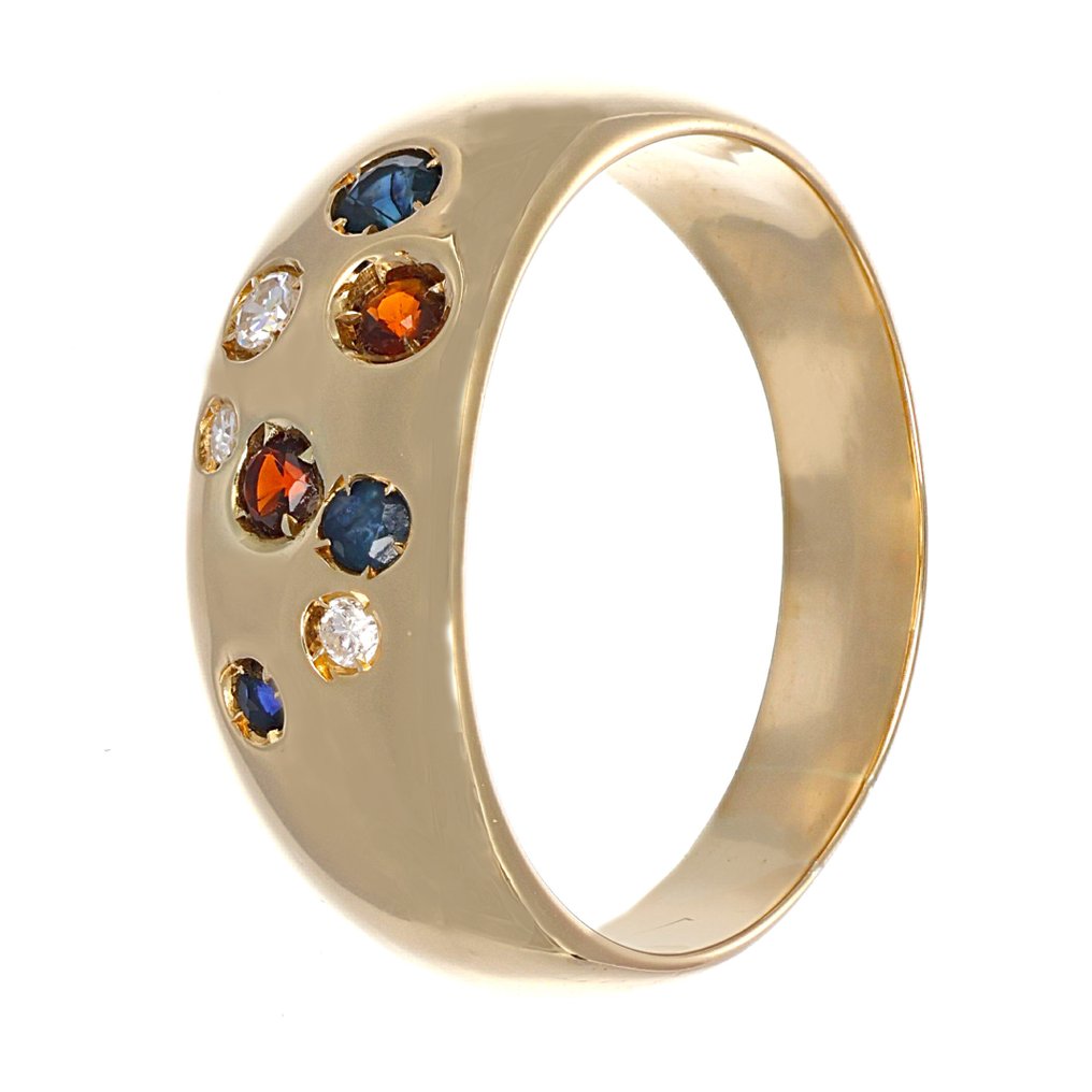 Δαχτυλίδι - 18 καράτια Κίτρινο χρυσό, Ζαφείρι - Ρουμπίνι - Διαμάντια -  0.20ct. tw. #1.0