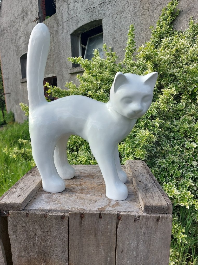 Statue, Garden statue - Cat - Color white - 46 cm - polyresin #2.1
