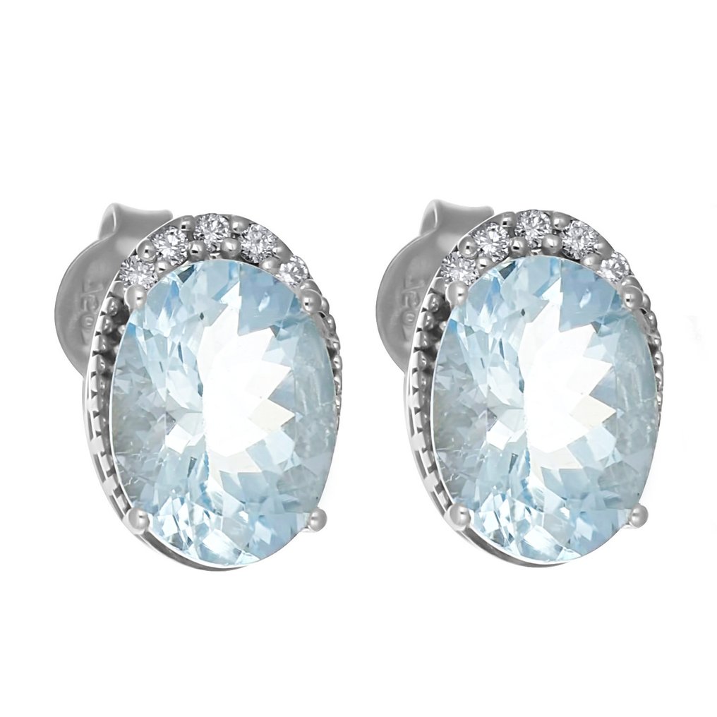 Σκουλαρίκια - 18 καράτια Λευκός χρυσός - 1.95ct. tw. Ακουαμαρίνης - Διαμάντι #1.0