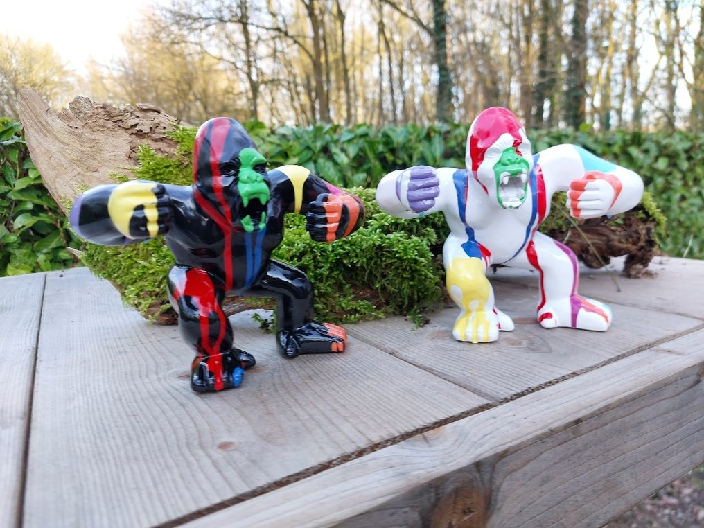 Statue, set of 2 roaring monkeys fine paint finish - 16 cm - polyresin #2.1