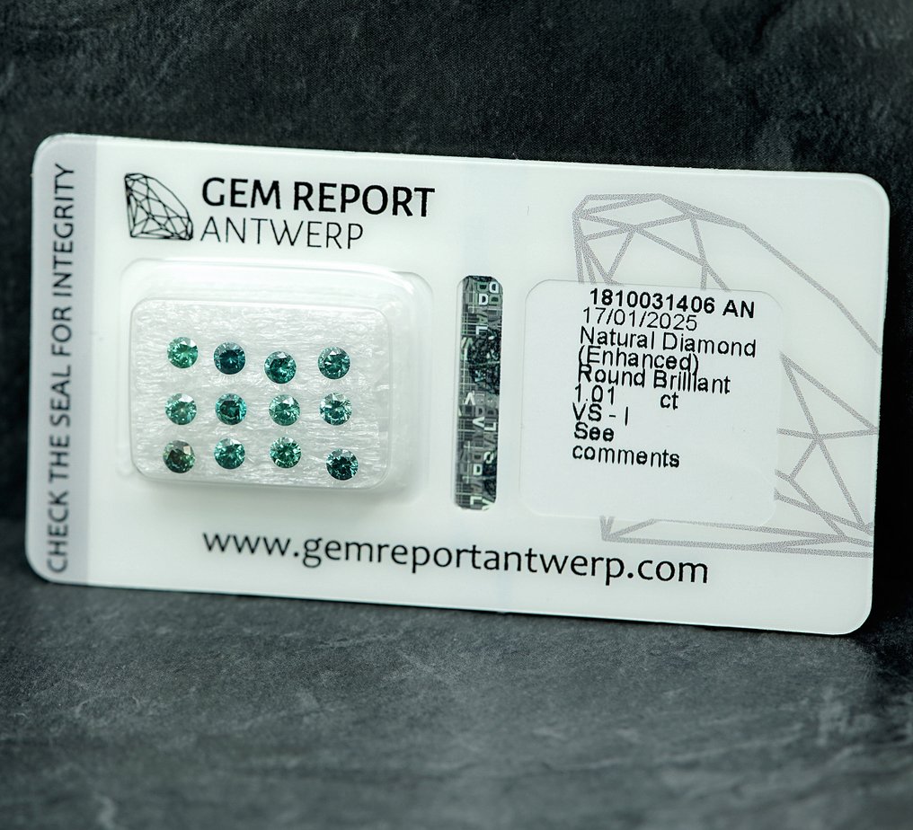 12 pcs Diamond (Colour-treated) - 1.01 ct - VS1, I1 - Gem Report Antwerp (GRA) #4.3