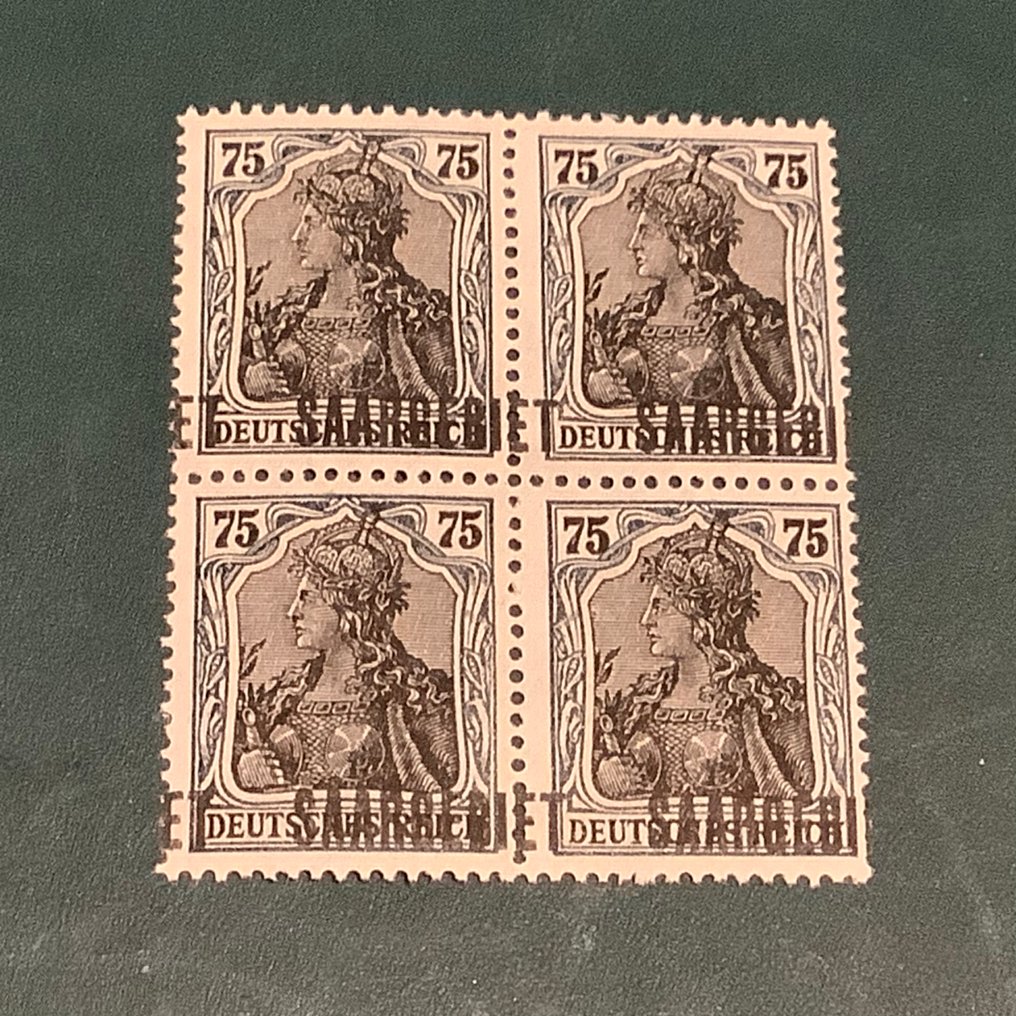 萨尔盆地领土 1920 - 75分德国普发票,带偏移印刷:ET-SAARGEBI,带有Haslau BPP证书复制件(25/26和35/36) - Michel 40 a #2.1
