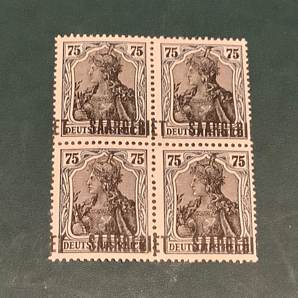 萨尔盆地领土 1920 - 75分德国普发票,带偏移印刷:ET-SAARGEBI,带有Haslau BPP证书复制件(25/26和35/36) - Michel 40 a #1.0