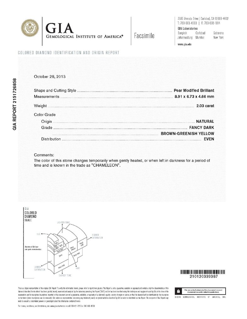 2 pcs 钻石  (天然色彩的)  - 4.04 ct - 梨形 - Fancy dark 棕色, 稍帶綠色的 黄色 - 实验室报告中未指明 - 美国宝石研究院（GIA） #3.2
