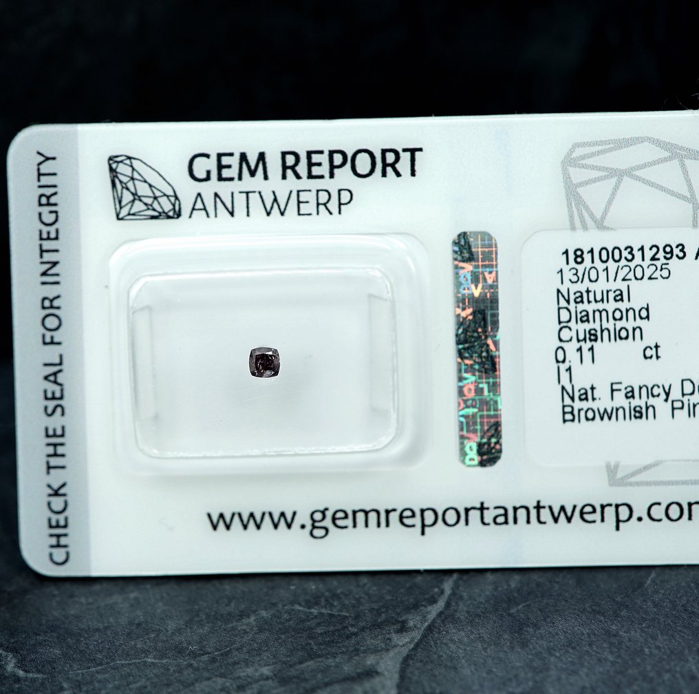 1 pcs Timantti  (Luonnonvärinen)  - 0.11 ct - Fancy deep Rusehtava Vaaleanpunainen - I1 - Jalokivitodistus, Antwerpen (GRA) #4.3