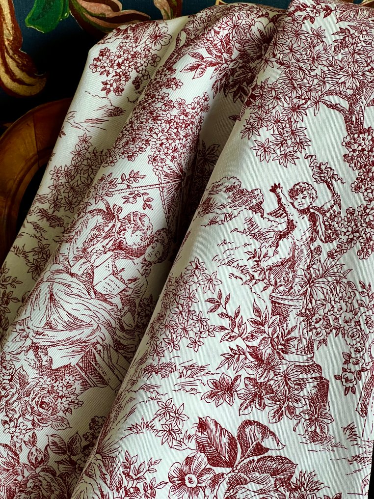 Double width red toile de jouy fabric for decoration and upholstery. - Textile  - 500 cm - 280 cm #2.1