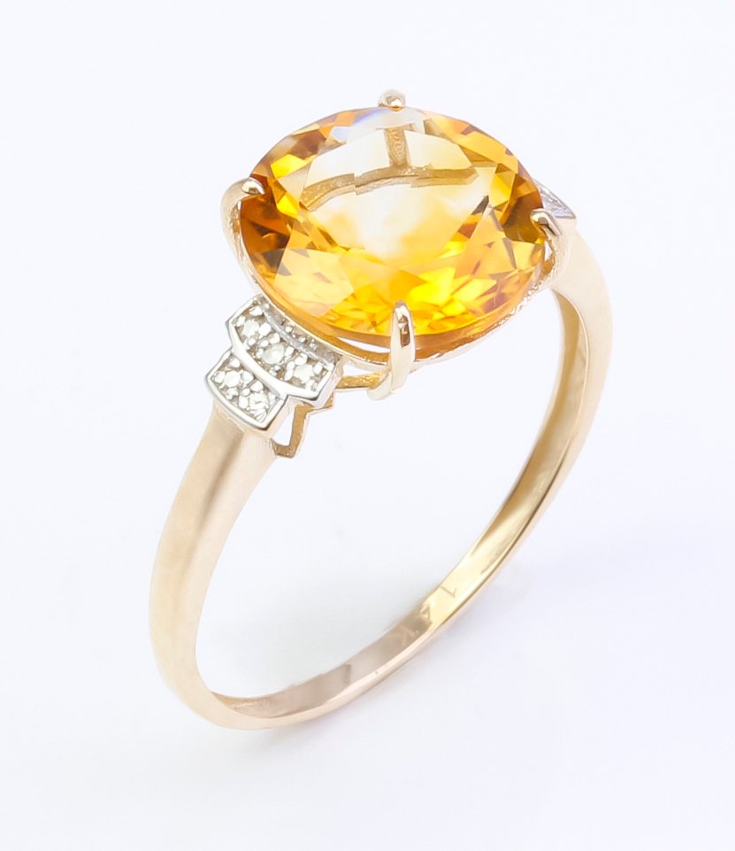 没有保留价 - 戒指 - 14K包金 黄金 黄水晶 - 钻石 #2.1