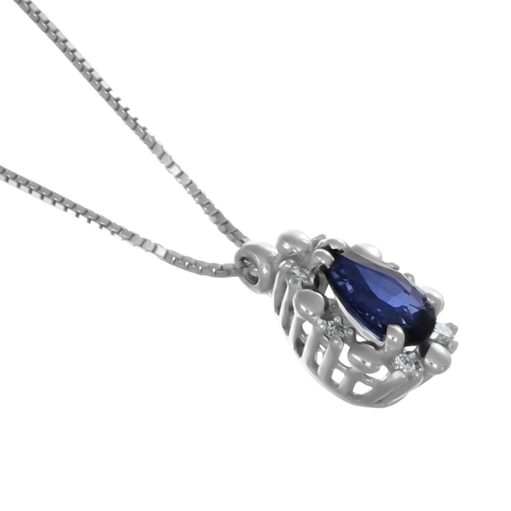 吊坠项链 - 18K包金 白金 -  0.52ct. tw. 蓝宝石 - 钻石 #1.0