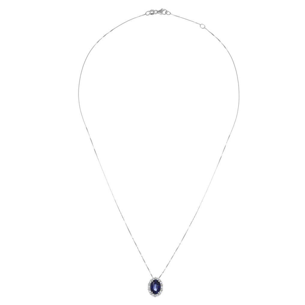 Colier cu pandantiv - 18 ct. Aur alb -  1.57ct. tw. Safir - Diamant #3.2